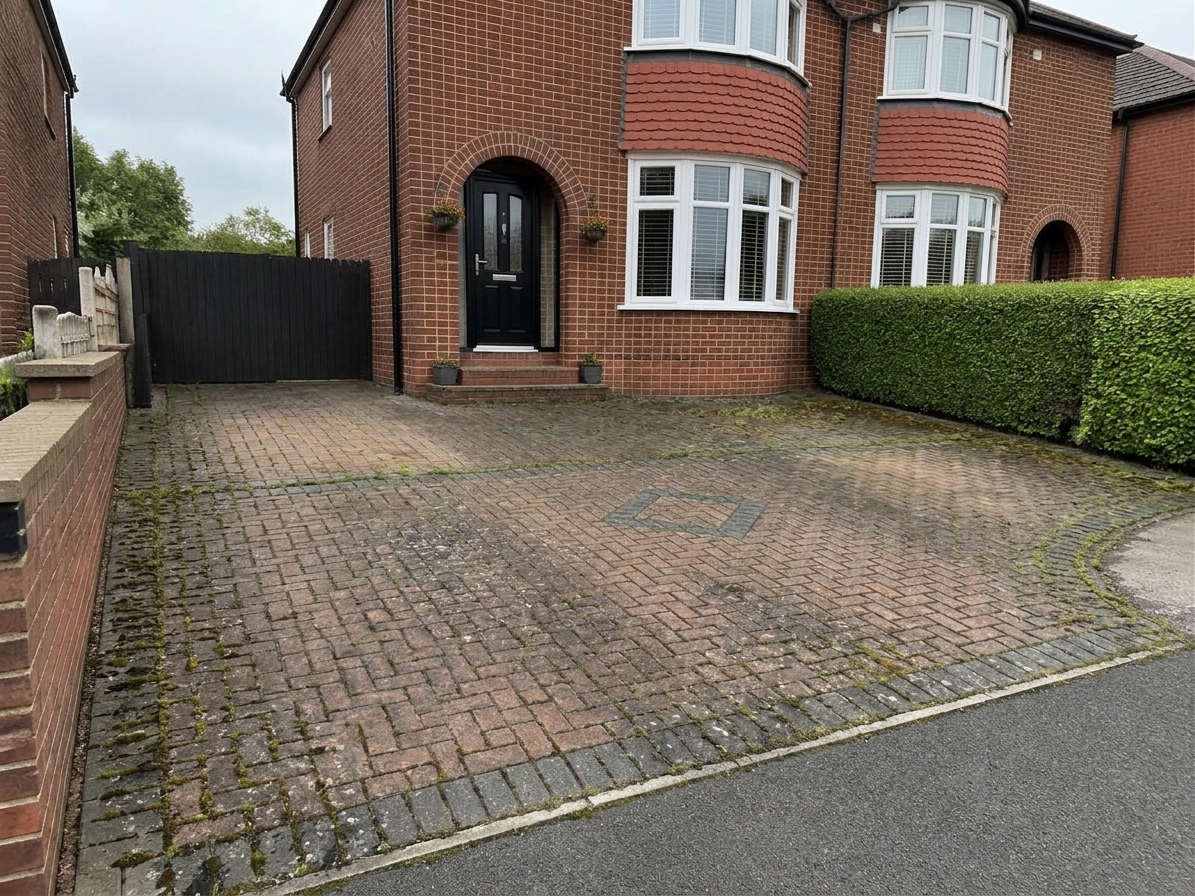 Block paved driveway before cleaning